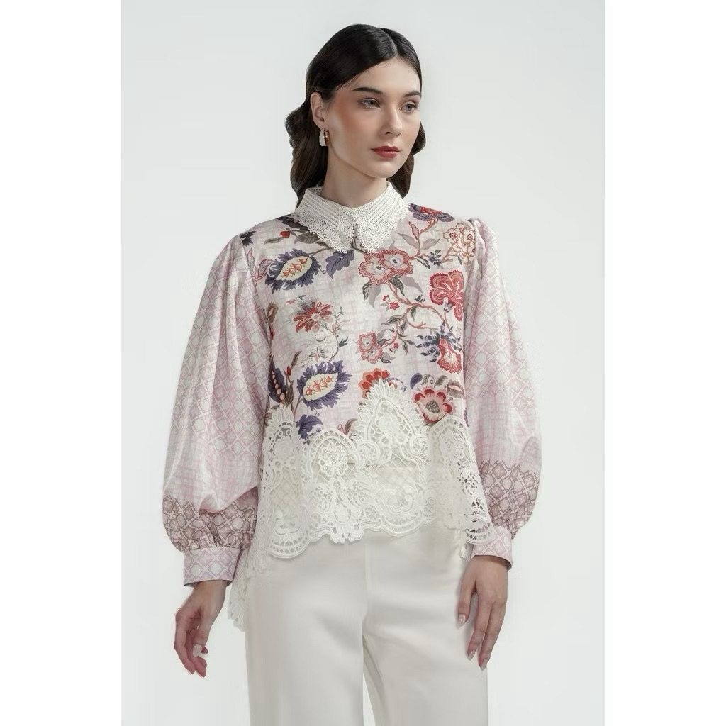 BJ Festive Finesse Mix Lace Blouse Blush