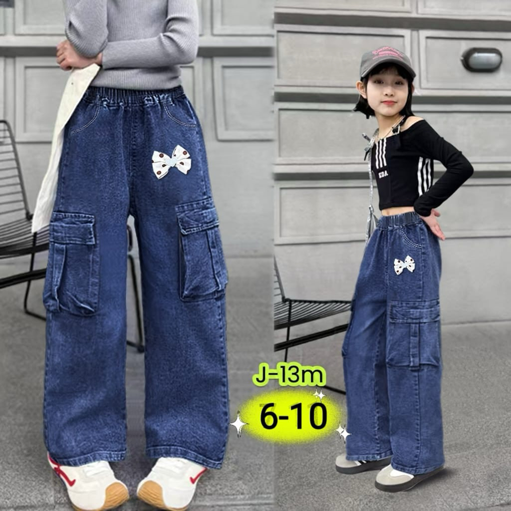 celana jeans kulot kargo anak perempuan import premium imut