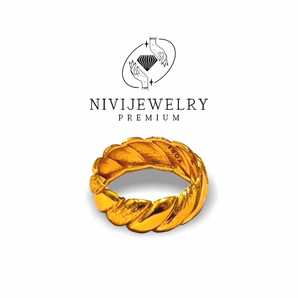 Cincin Emas Imitasi Premium | Cincin Replika Emas 24K Model Unik Daun | Perhiasan Fashion Wanita Pri