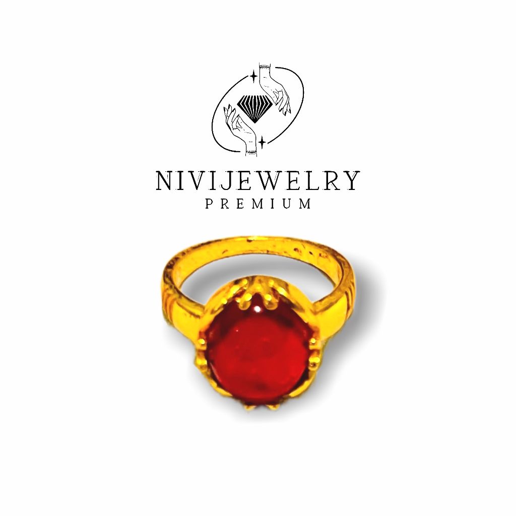 Cincin Batu Merah Ruby Imitasi Premium | Cincin Replika Emas Batu Permata | Perhiasan Fashion Wanita