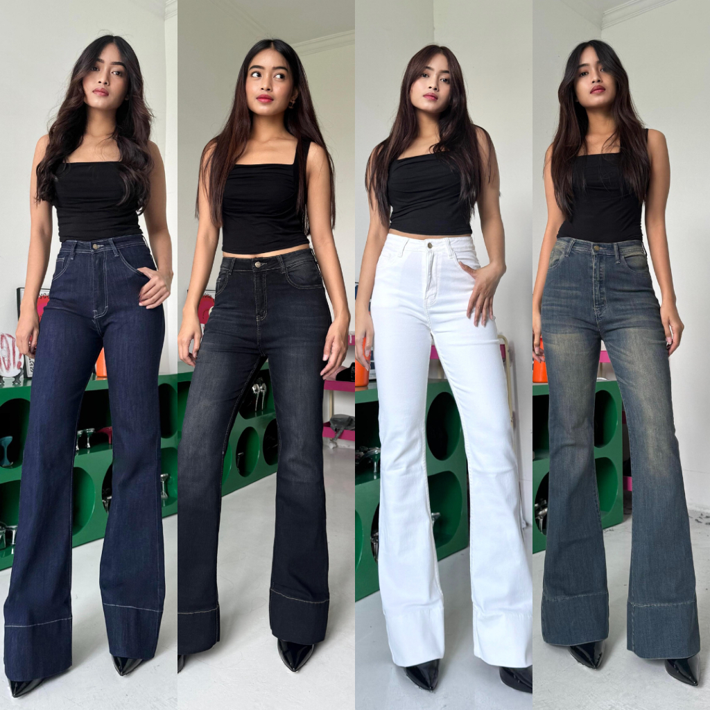 LADOUCE - Mckenzie Flare Boot Cut Cutbray Jeans Celana Panjang Wanita High Waist Denim