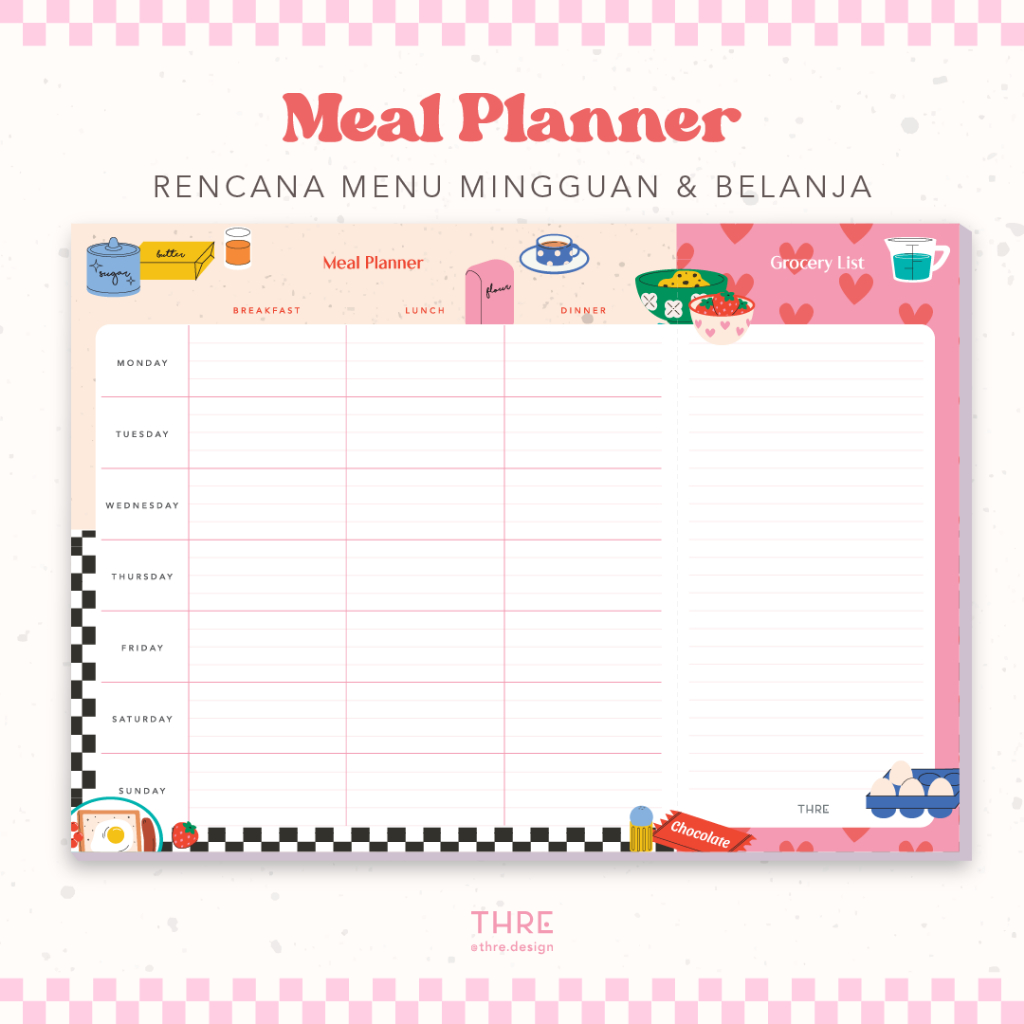

Thre Design Meal Planner Paper / Cooking Planner / Notepad Magnet / Rencana Makan Masak Mingguan