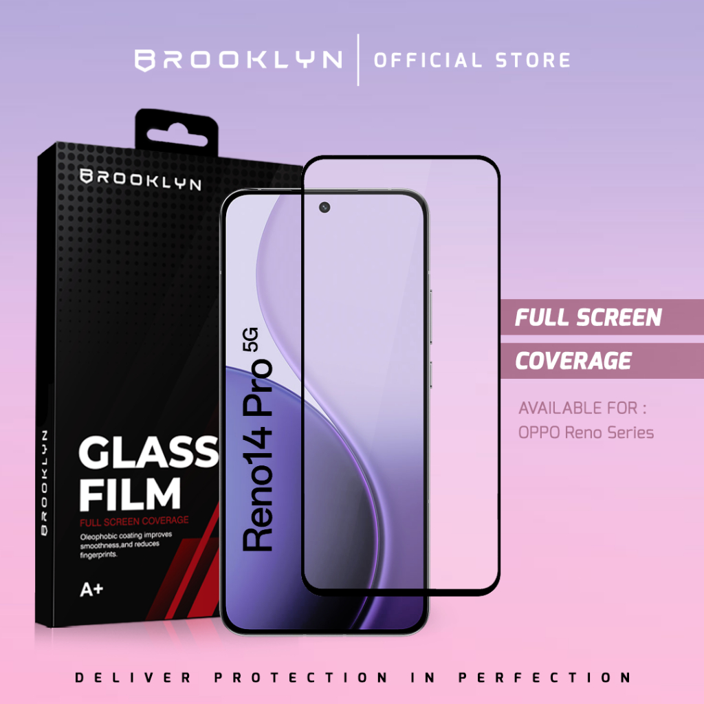 Brooklyn Tempered Glass OPPO Reno 14/8/7 Pro/8T/8Z Pro Full Cover Around Protection