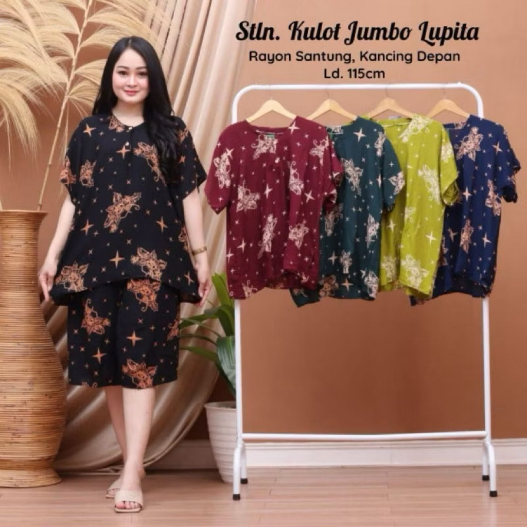 SETELAN KULOT JUMBO BAHAN RAYON ADEM CELANA PENDEK JUMBO BAJU SANTAI WANITA BUSUI