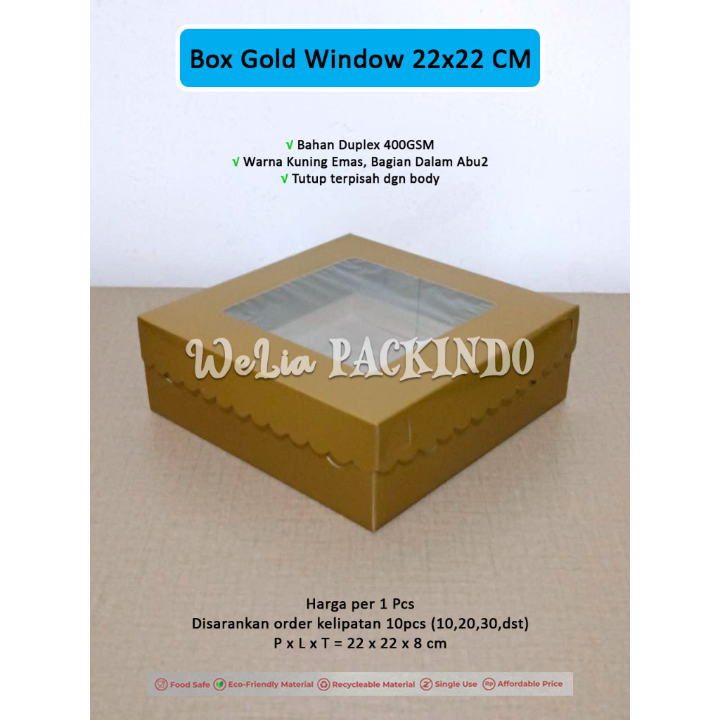 

[1 PCS] Box Gold Window 22x22x8 cm / Kotak Premium Kue Tart Bolu Jendela Transparan 22x22 / Dus Premium Kue Ulang Tahun Hampers / Dus TPS