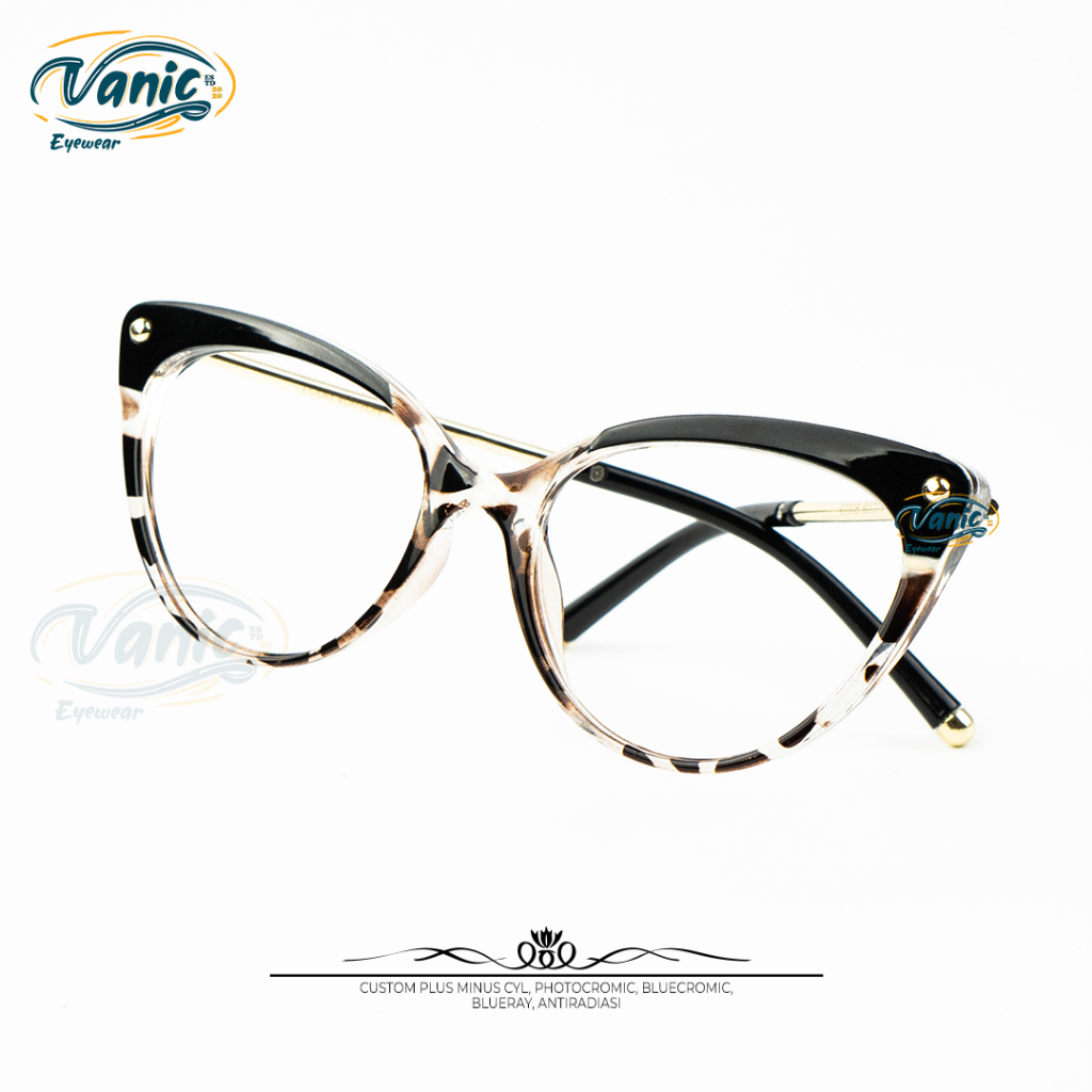 Kacamata Cat Eye Leopard Photocromic Wanita VNC93308