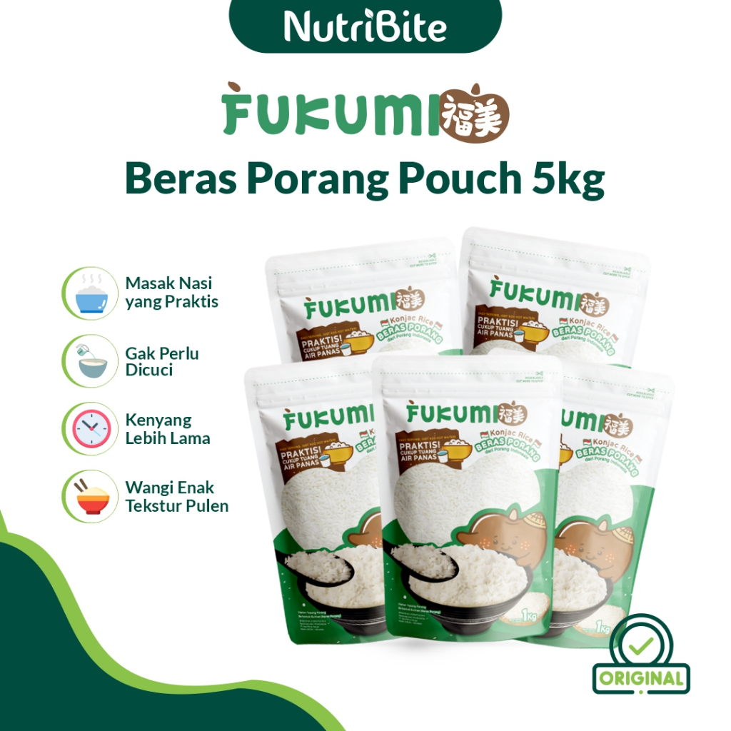 FUKUMI Beras Porang 5 Pouch 1 KG - Shirataki Rice