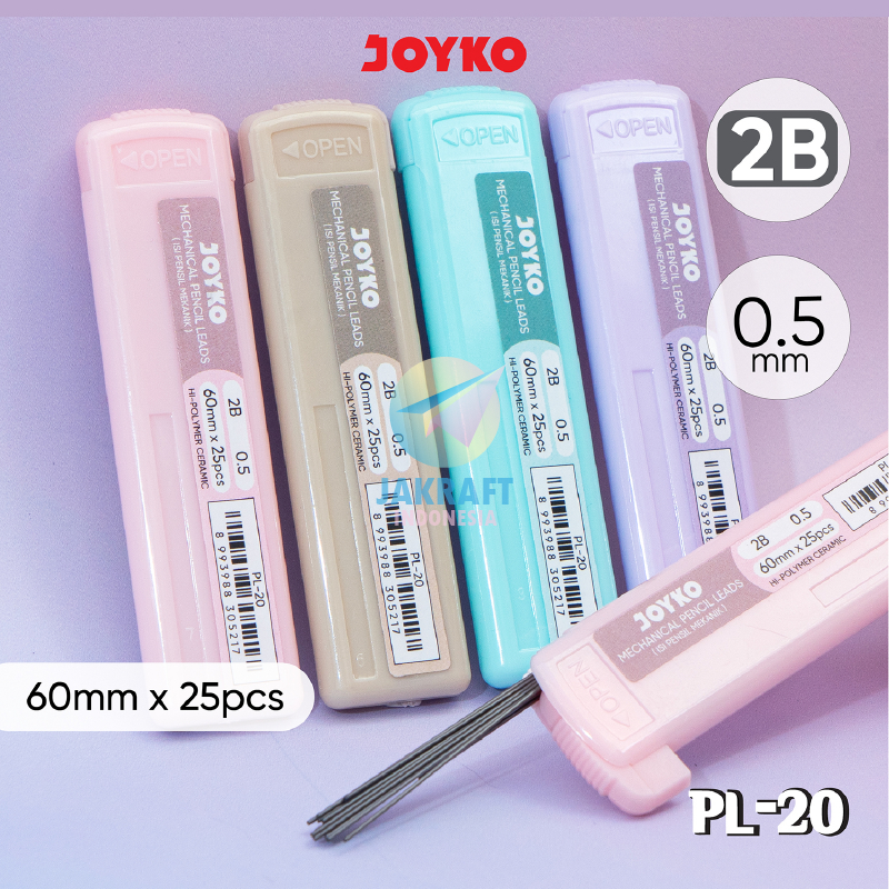 

(1 Tube) Refill Segala Pensil Mekanik 2B JOYKO PL-20 Pastel Mechanical Pencil Lead Tebal 0.5 mm isi 25 Pcs