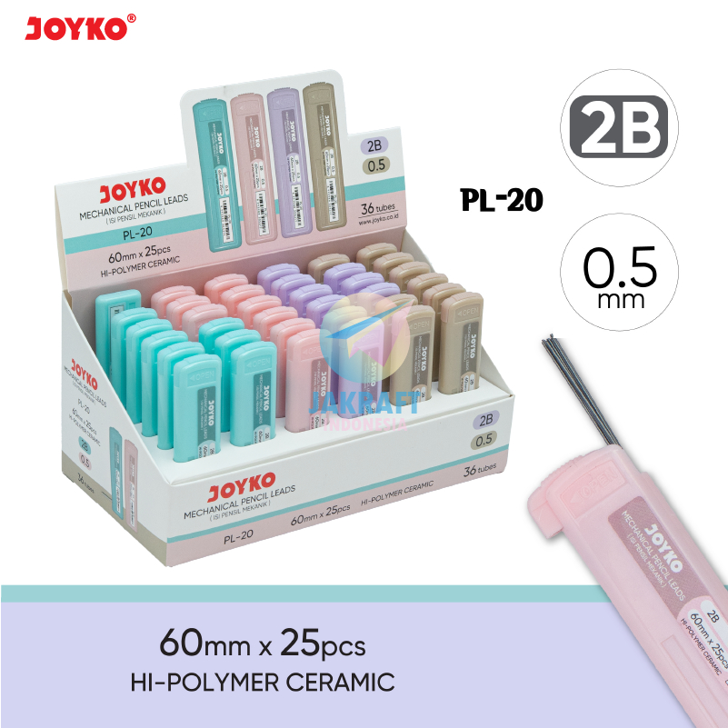

(36 Tube) GROSIR Refill Segala Pensil Mekanik 2B JOYKO PL-20 Pastel Mechanical Pencil Lead Tebal 0.5 mm isi 25 Pcs | BOX