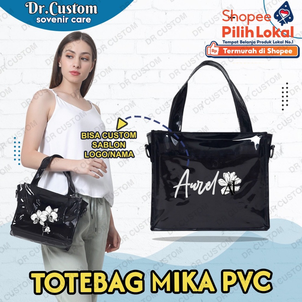 TAS CASUAL MIKA PVC - CUSTOM TAS TOTEBAG MIKA - TOTEBAG MIKA CASUAL HITAM -  CUSTOM SABLON