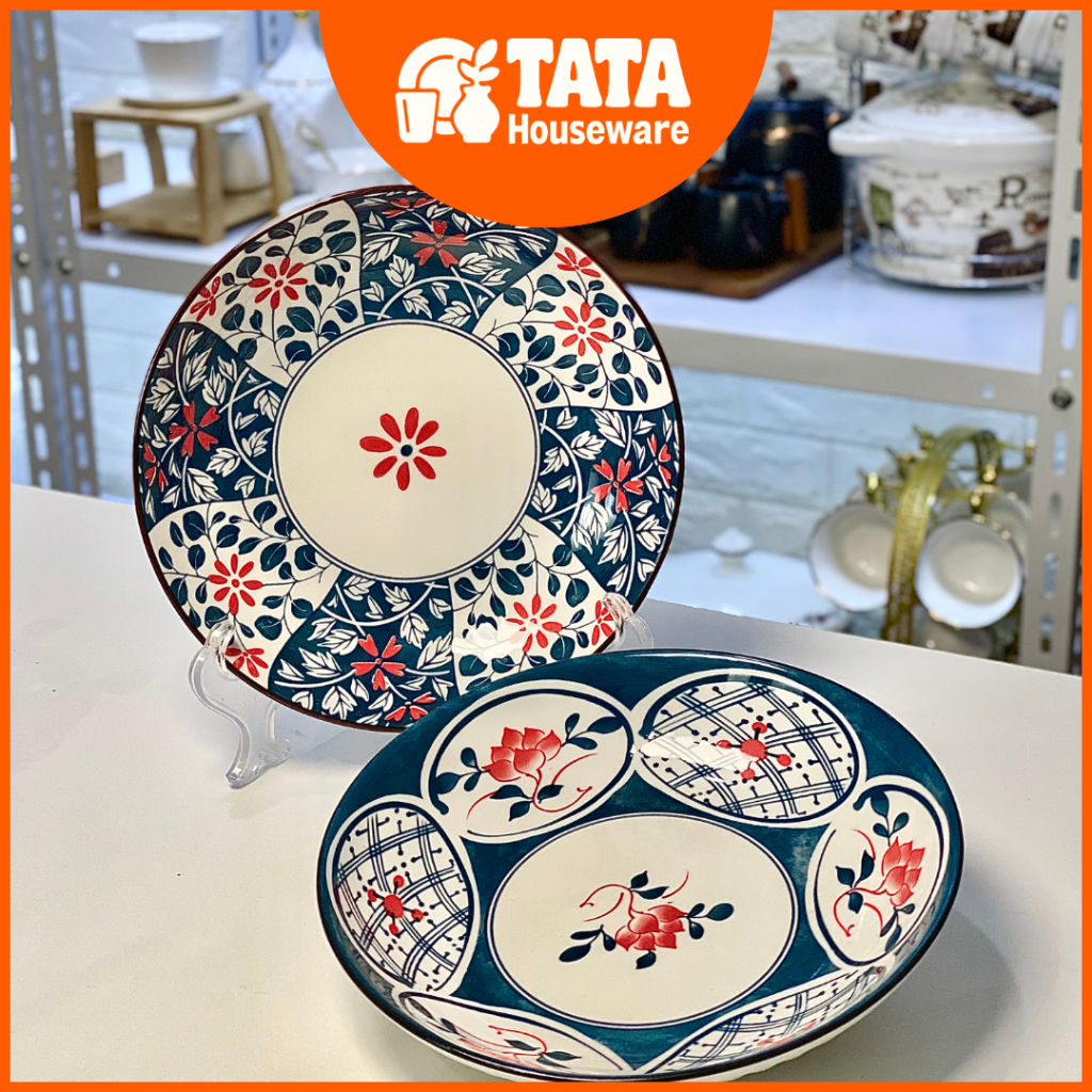 [TATA] Piring Makan Saji Bunga Biru Keramik / Dining Set Blue Blossom Keramik / Piring Makan Motif B