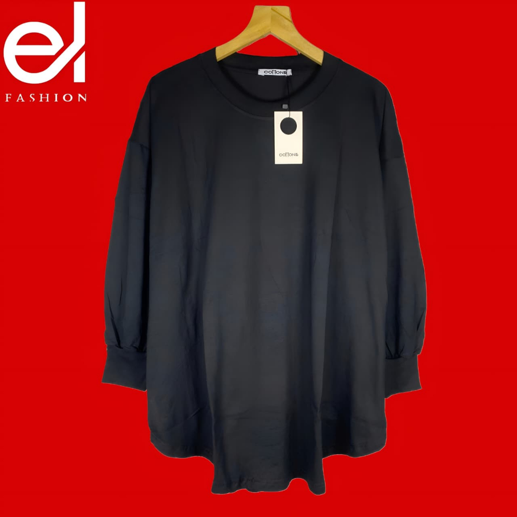 Kaos Oversize Wanita Jumbo Polos 100% Cotton Tunic T-shirt l Kaos Tunik Polos Lengan Panjang Wanita