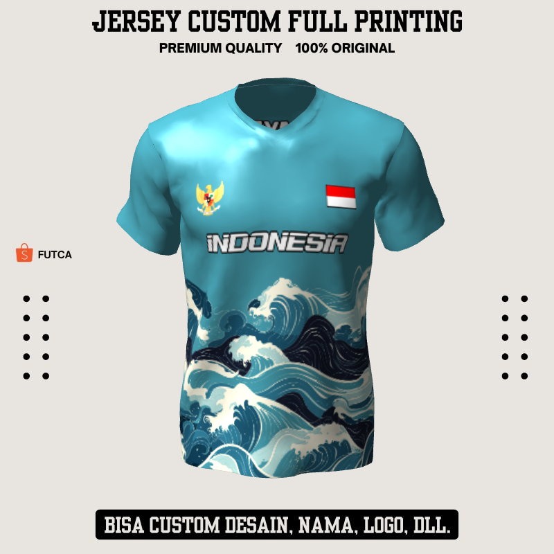 Kaos Jersey Futsal Biru Motif Ombak 289 - Jersey Baju Olahraga Full Printing