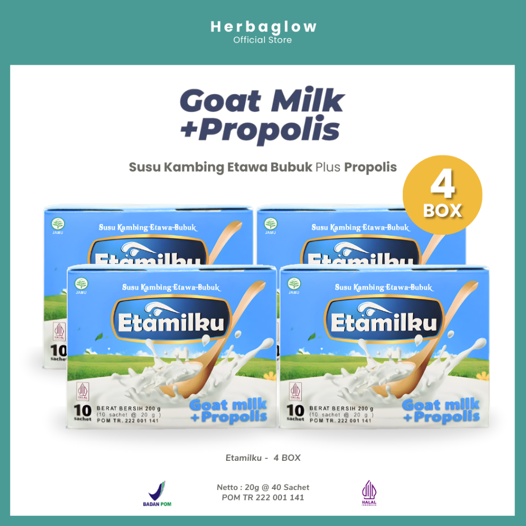 

[ 4 BOX ] ETAMILKU - Susu Kambing Etawa Bubuk Goat Milk Plus Propolis Beepollen Madu Original | BPOM