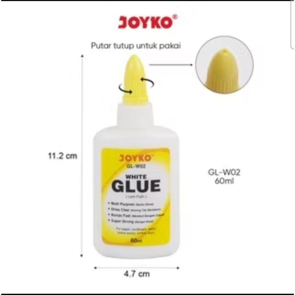 

Joyko white glue 60ml / lem cair joyko putih prakarya anak sekolah GL-W02