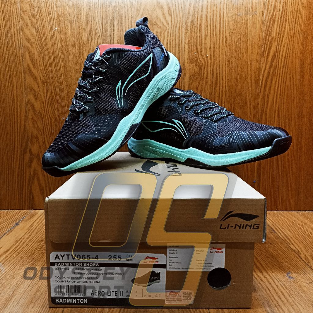 Sepatu Badminton LINING AERO LITE II (Black/Turqis) 100% ORIGINAL