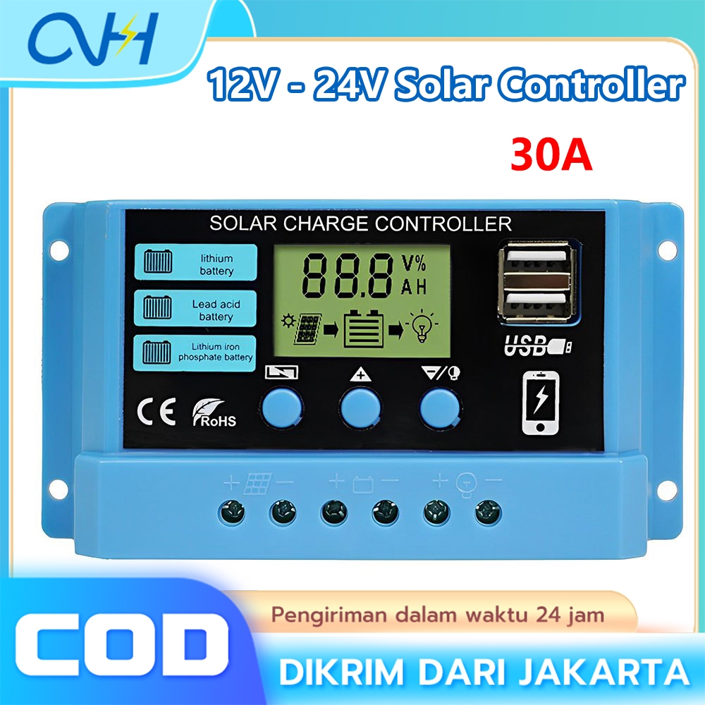 Solar Charge Controller LCD LED Display Solar PWM 12V/24V 30A USB Panel Surya Charge/controller sola