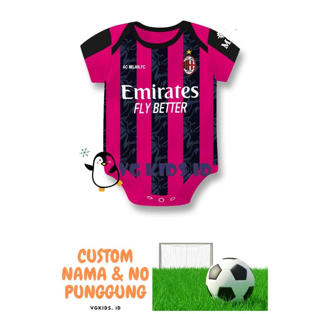 (COD) Jumper Bayi Baju Bayi Jumpsuit lucu Murah Newborn Jersey AC Milan / Jersey Bola Bayi