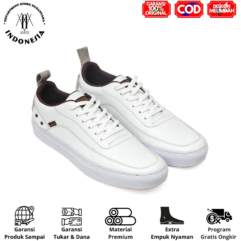uawshoesofficial x Garansi 100% Ori | CEVANY WHITE CYRE - Sepatu Putih Kulit Sneakers Casual Pria