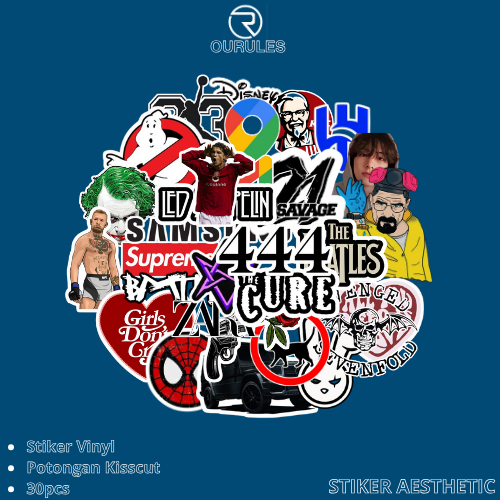 

OURULES - 30 Pcs Stiker Pack Random Super Hypebeast Aesthetic 009 VinyL Glossy Waterproof