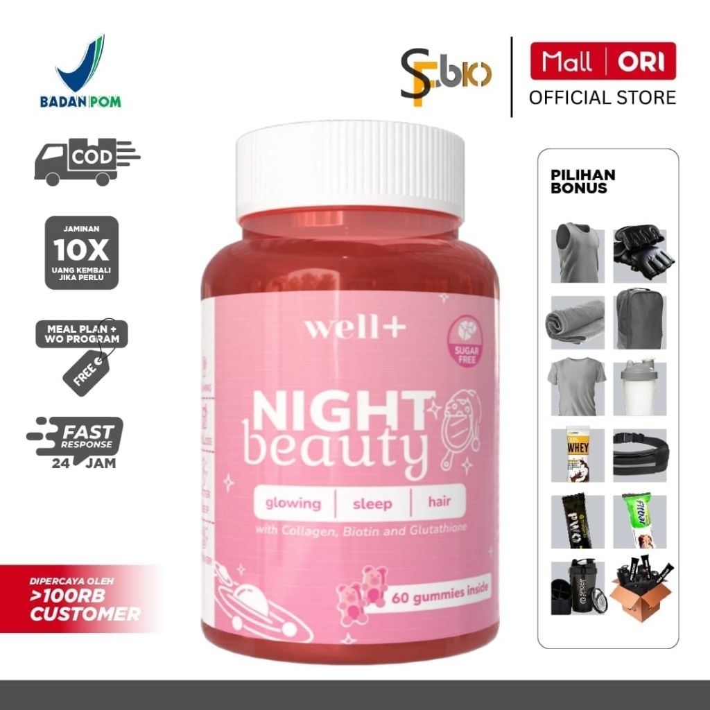 WELL+ Series Night Beauty 60 Gummy Glutathione Biotin Niacinamide