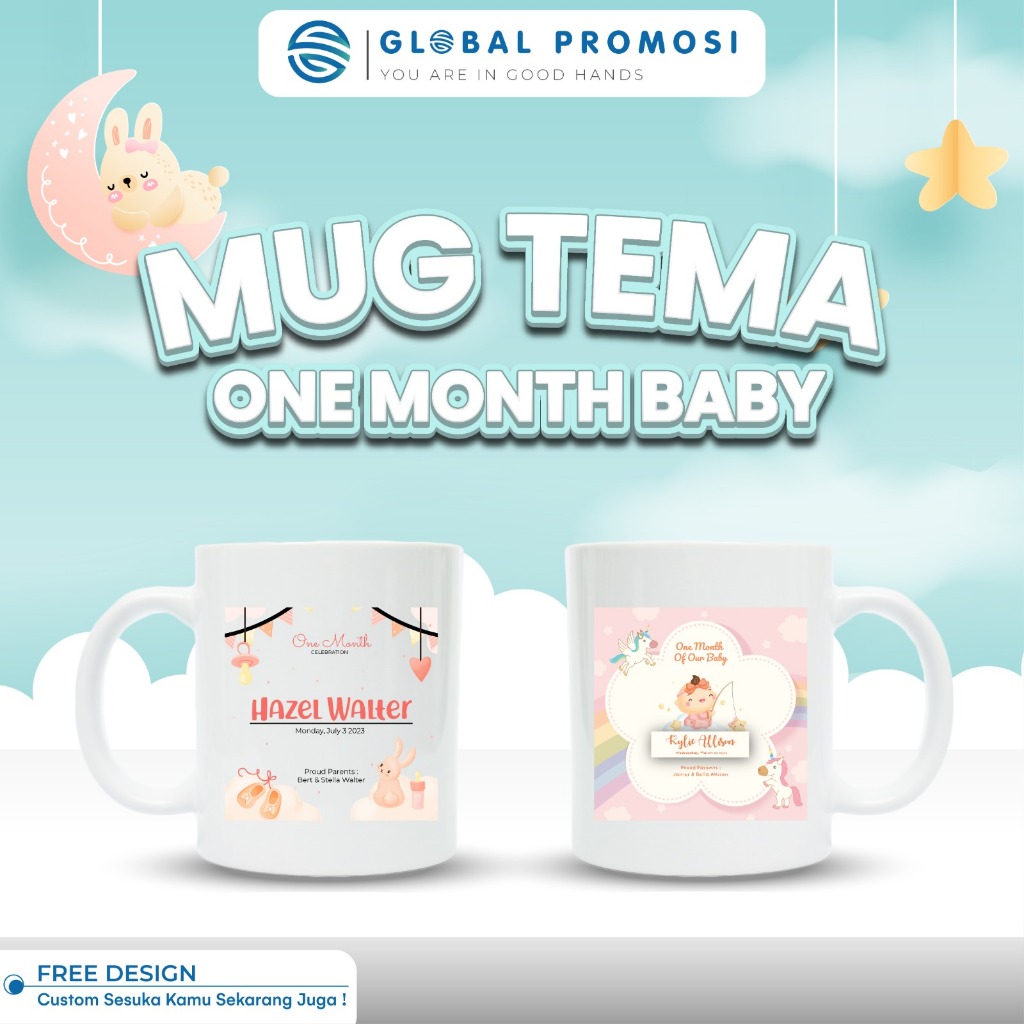 Mug  Baby 1 Month / Bayi 1 Bulan Souvenir Gelas Cangkir Custom Satuan Ekspress Khusus Ekspedisi