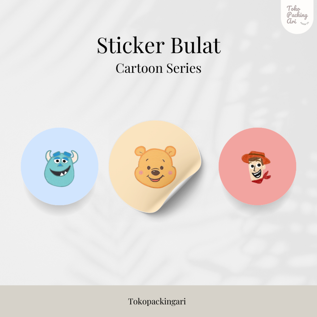 

Sticker Bulat Cartoon Series | Sticker Bulat Winnie The Pooh & Monster Inc | Sticker Packing | Sticker Kemasan