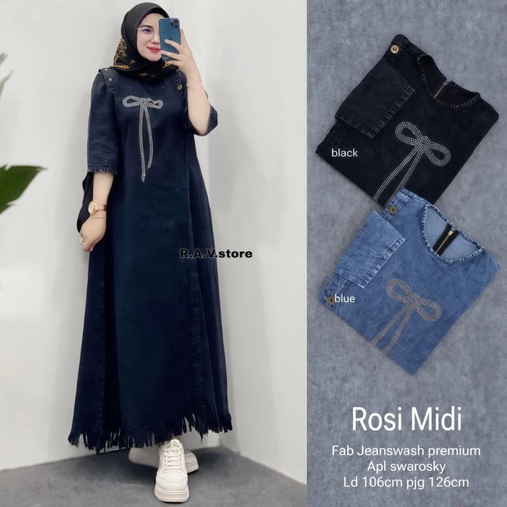 DRESS MUSLIM, Fashion Muslim, baju wanita, dress Jeans, gamis, Baju gamis, Rosi Midi Jeans