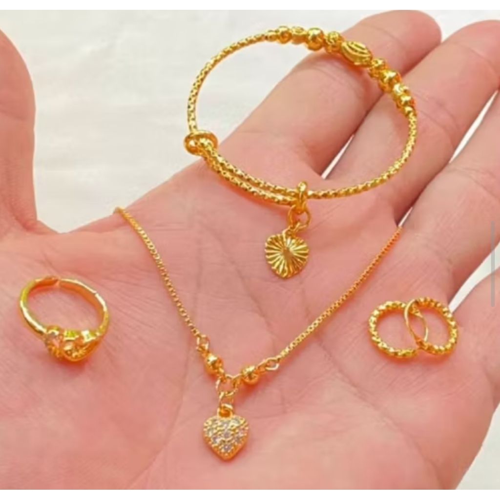 perhiasan set anak  kalung gelang cincin anting asli titanium