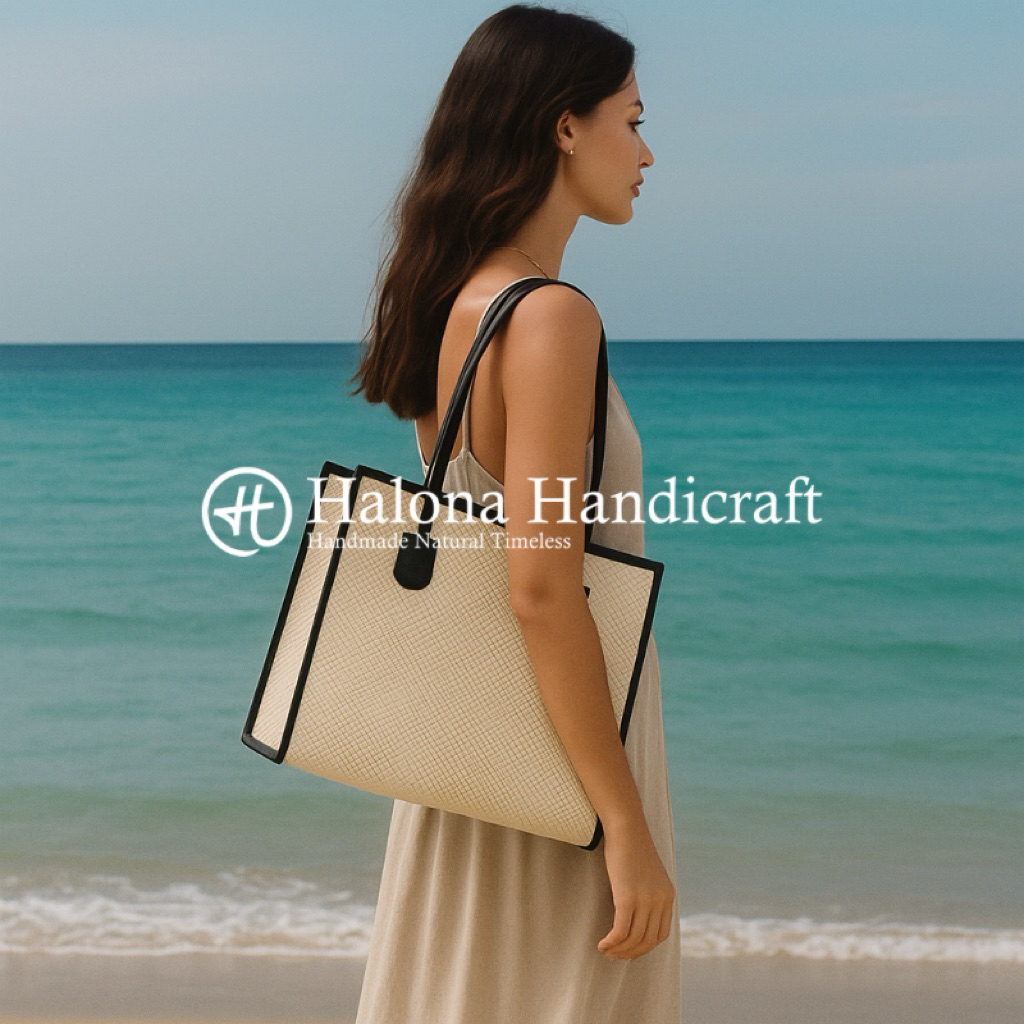 Totebag Anyaman Pandan Kotak Halona Handicraft/Tas Pandan/Tas anyam Pandan Putih
