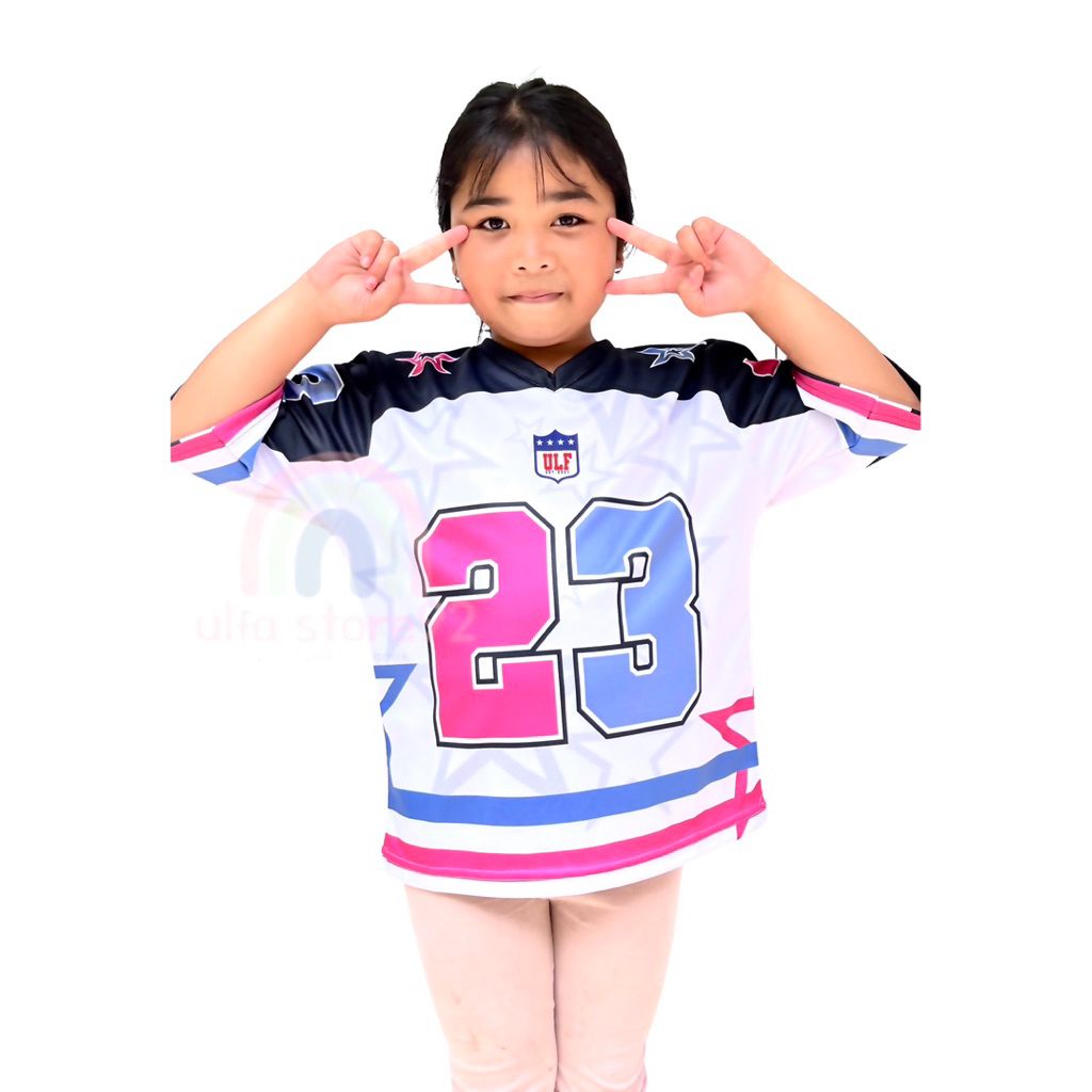 New Baju Jersey Vintage Cople Ibu Dan Anak Perempuan Bahan Dryfit Sublim Series Number 23 Terbaru