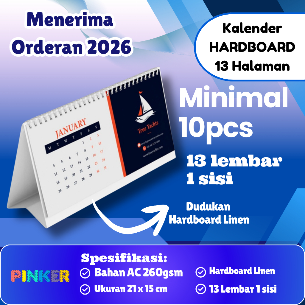 

[13 Halaman] Kalender Meja Hardboard 13 Lembar Cetak 1 Muka Kalender HC