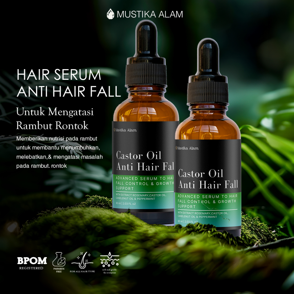 Mustika Alam Castor Oil With Ekstrak Rosemary Kemiri Peppermint Serum Rambut Rontok Penumbuh Rambut
