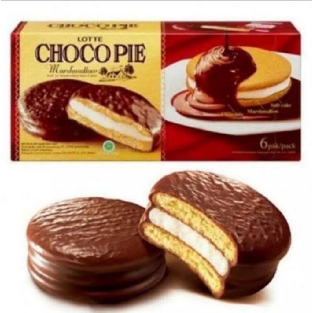 

LOTTE CHOCOPIE 156 GRAM ISI 6 PCS ORIGINAL DAN STRAWBERRY CEMILAN MARSHMELLOW BERSALUT COKLAT