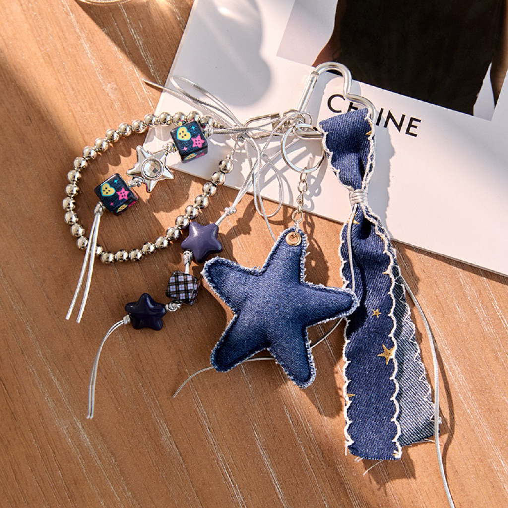 (IAS) Keychain Bag Charm Y2K Gantungan Kunci Chain Tas Ganci MiuMiu Denim Kain Lucu Leather Kulit Bl