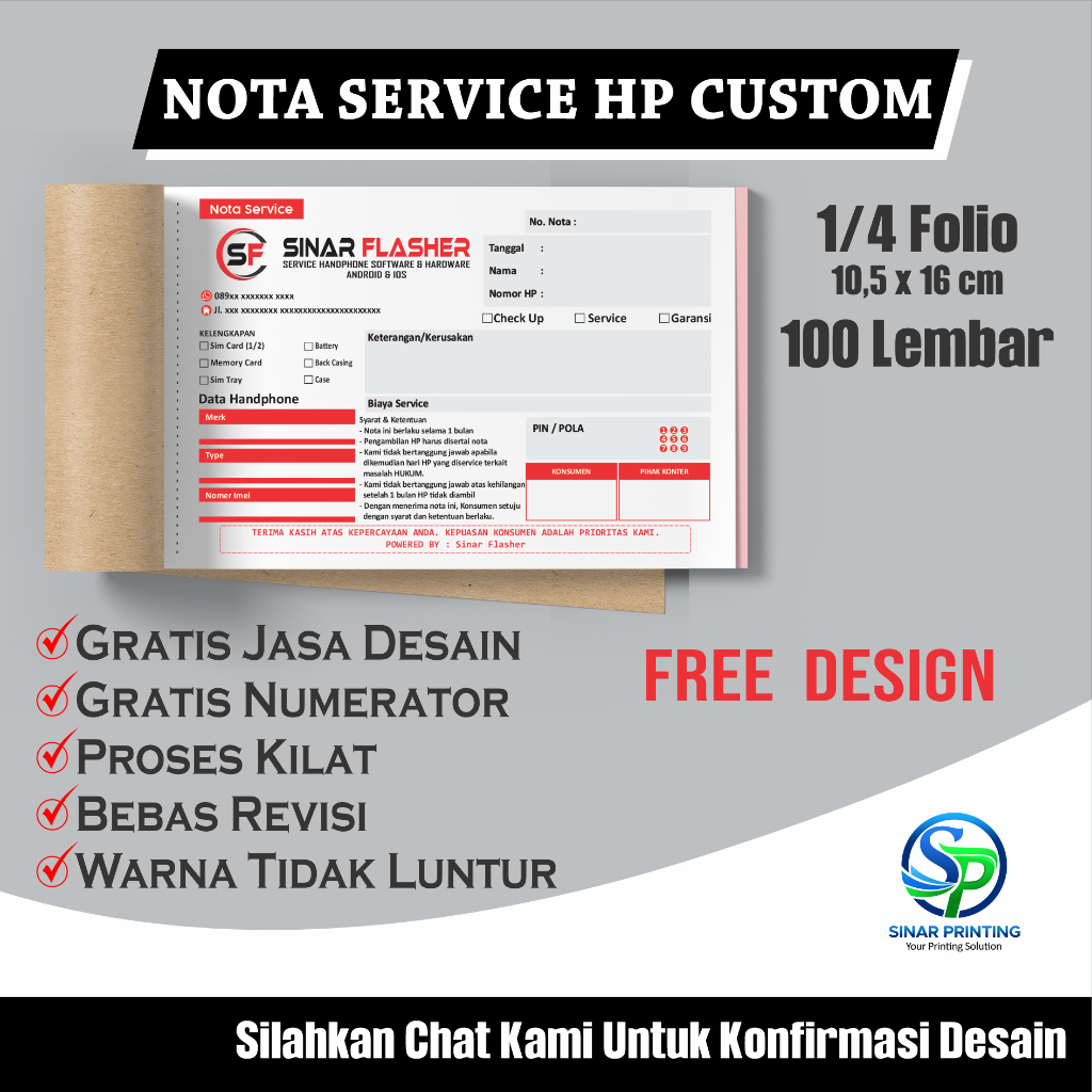 

Cetak Nota Service HP Custom | Gratis Desain & Revisi | isi 100 Lembar