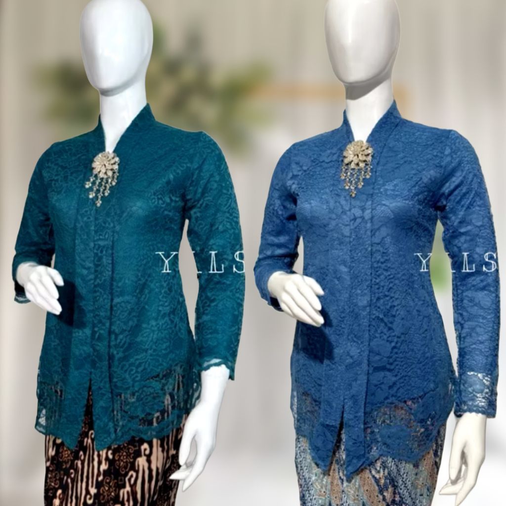 Set Kebaya Brokat Kartini / Atasan Kebaya Modern Floy Lengan Panjang Model Busui Resleting Depan