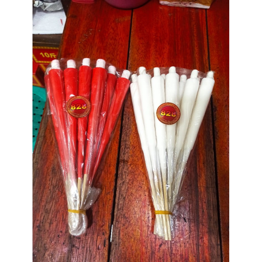 Lilin 828 Merah/Putih, Lilin Tancap, Lilin Tusuk Bambu, Lilin Sate, Lilin kaki bambu