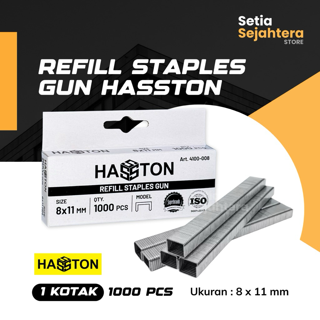 

HASSTON Refill Isi Staple STAPLESS GUN Tembak Jok Tebal 8 x 11 mm (4100-008) - 1 kotak 1000 pcs