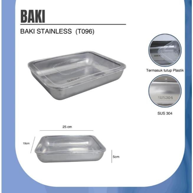 Baki Stainless Dengan Tutup Plastik 26x20x5cm || Nampun Stainless T096 Dengan Tutup Plastik