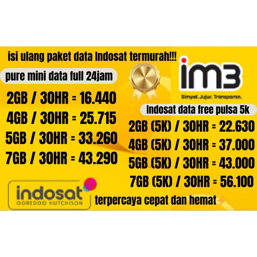 ISI ULANG KUOTA INDOSAT PURE MINI 24JAM DAN KUOTA FREE PULSA 5k