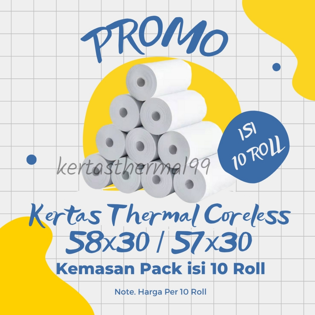 

( 1 PACK / 10 Pcs) - Kertas Kasir Struk CoreLess 57x30 mm KUYA - SNS OFFICIAL STORE