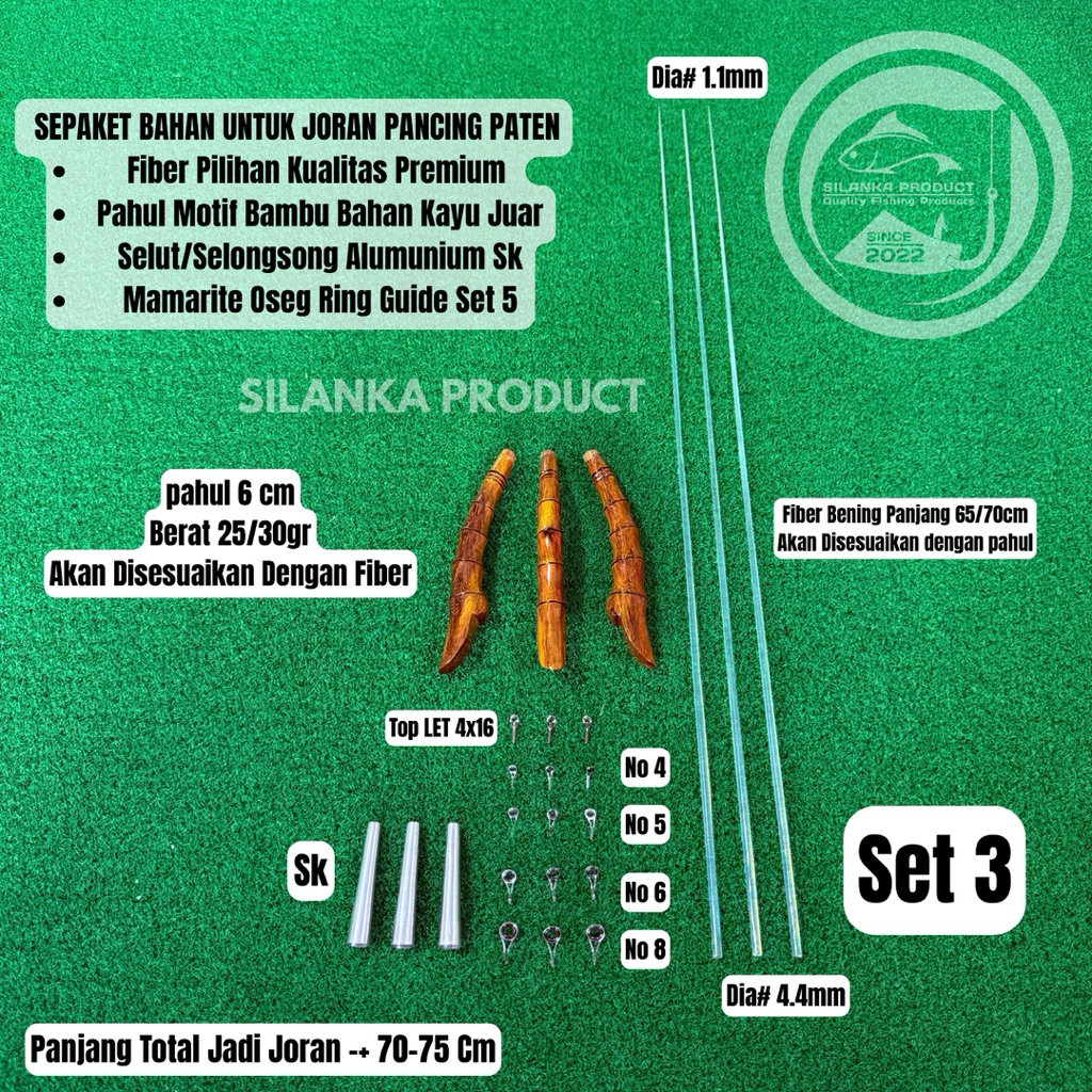 Sepaket Bahan Untuk Joran Pancing Siap Lilit Benang/ Bahan U/Joran Paten P.70-75cm fiber Bening