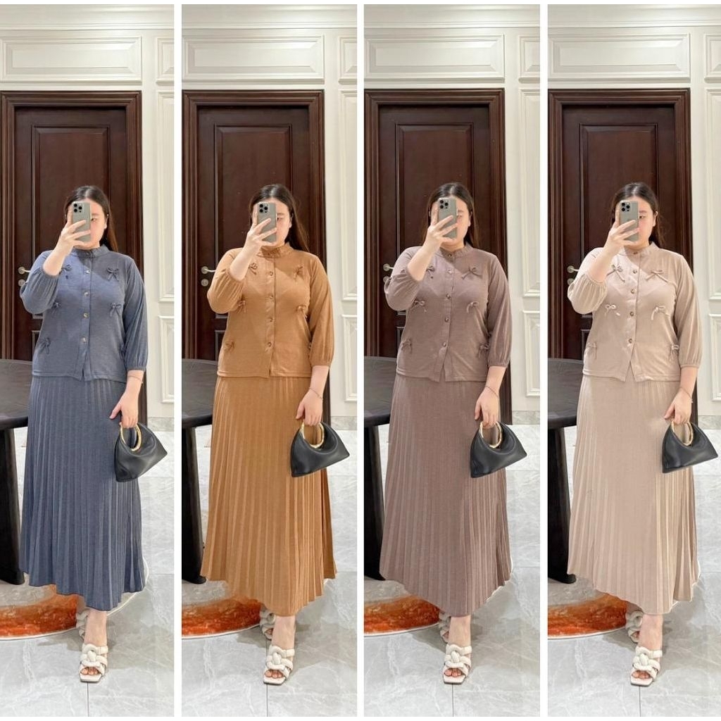 Setelan Wanita Harian Terbaru Baju Dan Rok Diva Set Kaos Knit Premium Kancing Aktif