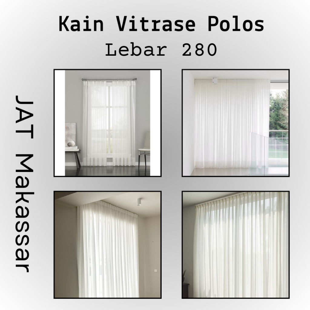 Kain Gorden Vitrase Polos Meteran Transparan / Inner Gorden Tirai Polos Putih Lebar 280 cm