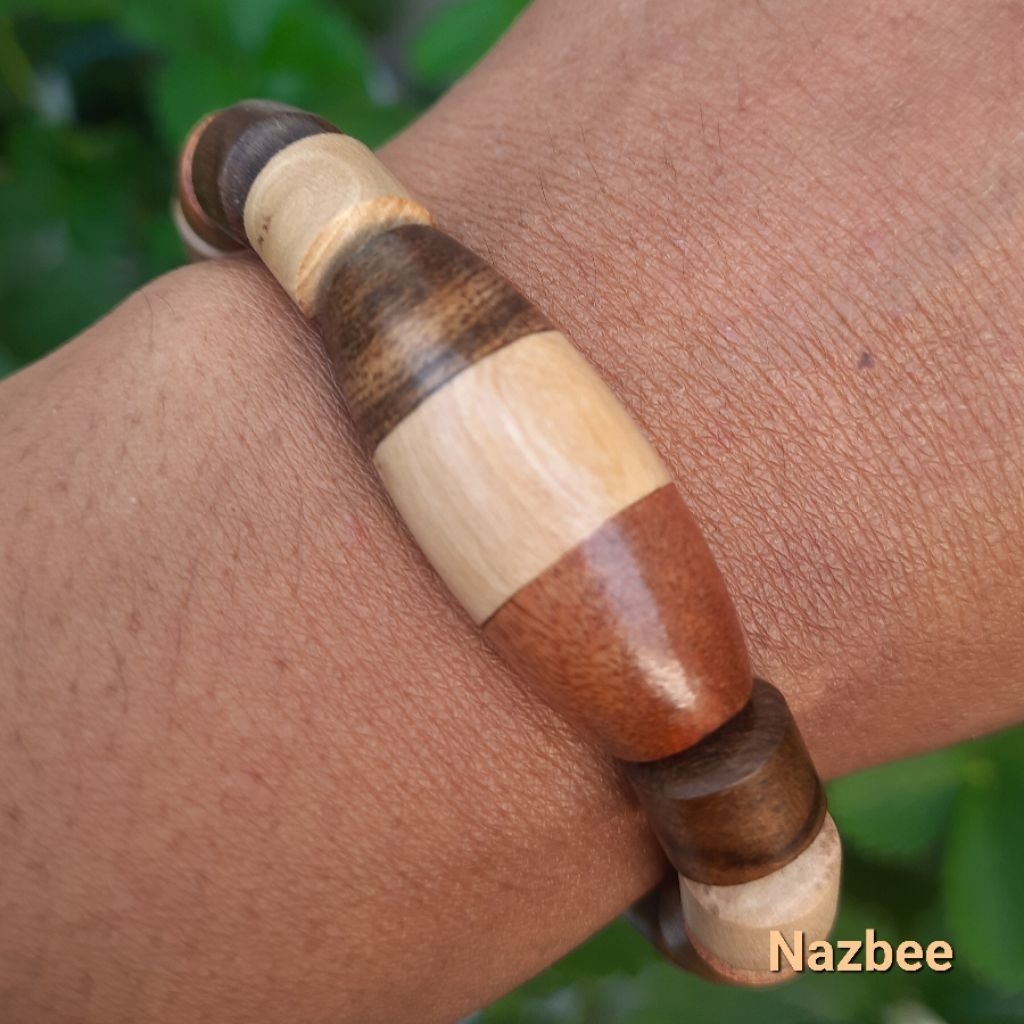 Gelang Kombinasi 3 Kayu Bertuah Stigi Dewadaru Kalimasada Model Tabung Liontin Plat