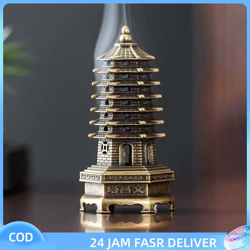 Tempat Bakar Kemenyan Dupa Aesthetic Logam Bentuk Menara Kuno Untuk Bakar Dupa Dan Aromaterapi