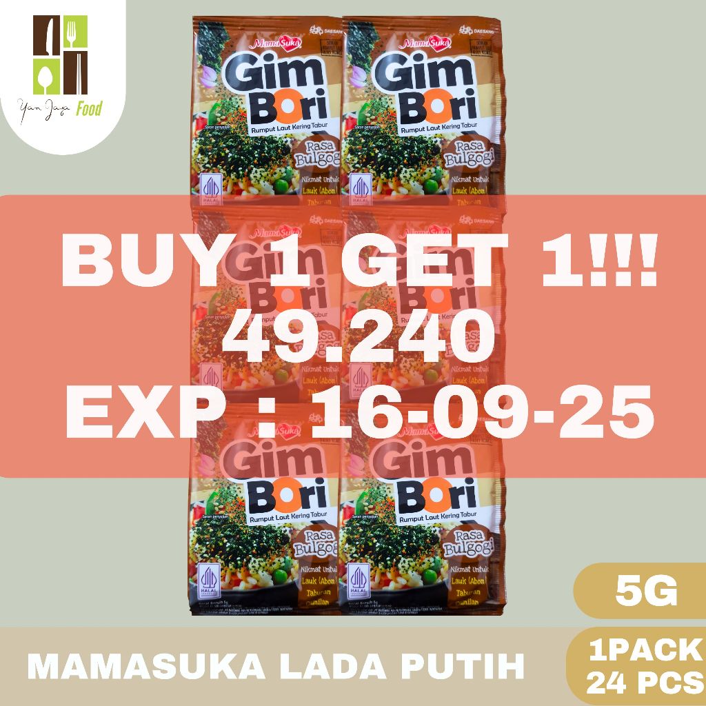 

[BUY 1 GET 1]Mamasuka Gim Bori Rumput Laut Tabur 5g Sachet 1Pack/ 24 Pcs
