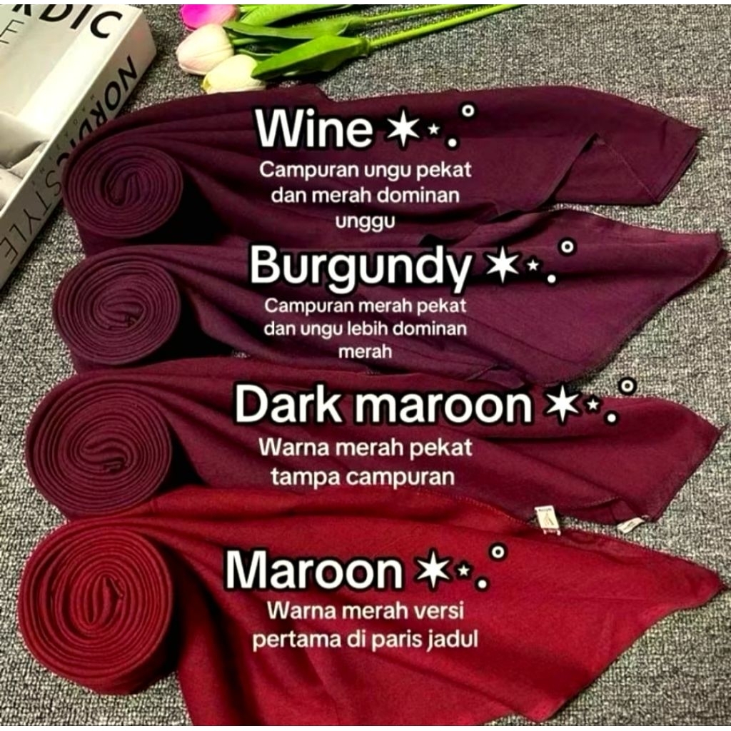 Jilbab Paris Jadul Varisha|Segiempat Varisha Bergundy|Hijab Ori Varisha