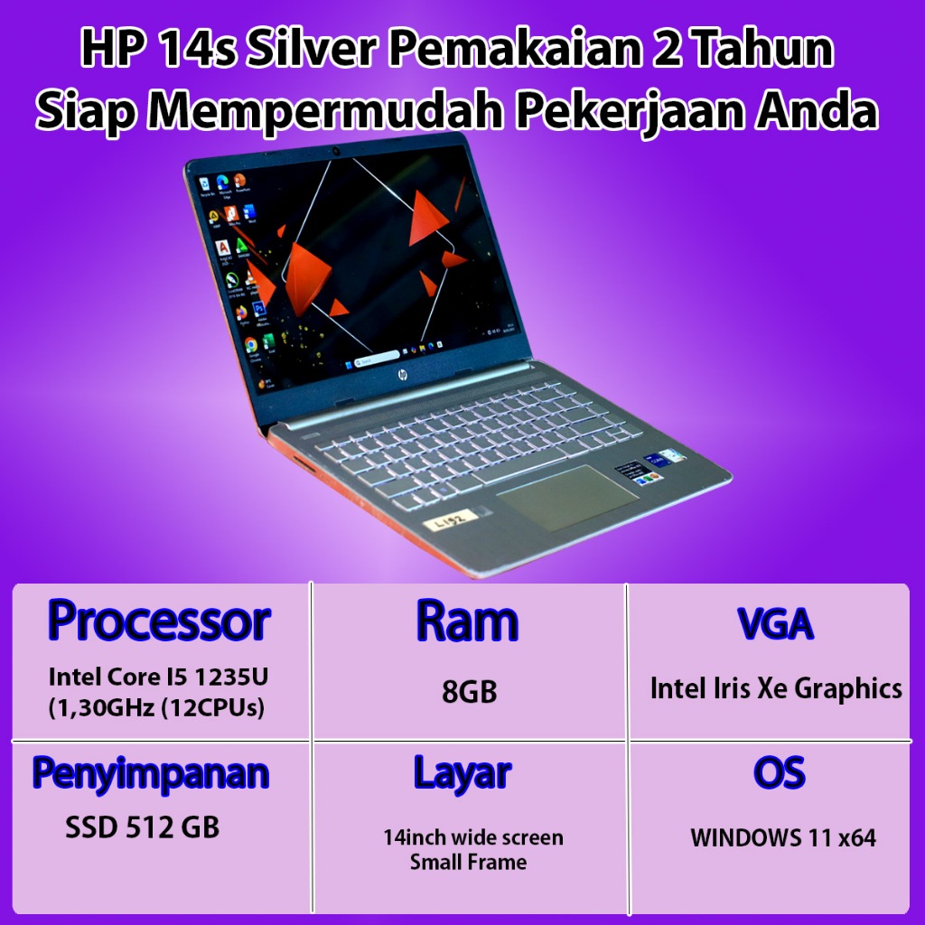 HP 14s Intel Core i5 RAM 8GB SSD Laptop Pemakaian 2 Tahun Ada Dus dan Buku buku L192